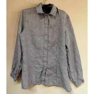 Vintage Nordstrom Individualist Sportswear Houndstooth Linen Shirt Size 10 Black